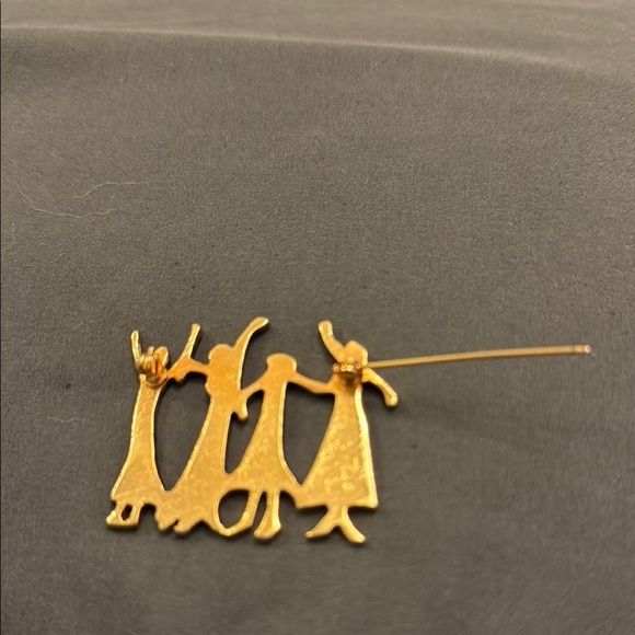Gold Dancing Figures Brooch Minimalist Jewelry - Picture 3 of 6